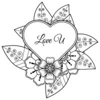flor mehndi com moldura em forma de coração. decoração em étnico oriental, ornamento do doodle. vetor