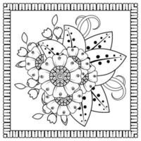 flor mehndi para henna, mehndi, tatuagem, decoração. ornamento decorativo em estilo oriental étnico, ornamento de doodle, desenho de mão de contorno. página do livro para colorir. vetor