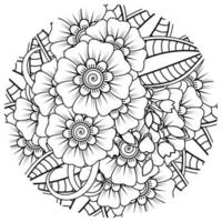 flor mehndi para henna, mehndi, tatuagem, decoração. ornamento decorativo em estilo oriental étnico, ornamento de doodle, desenho de mão de contorno. página do livro para colorir. vetor