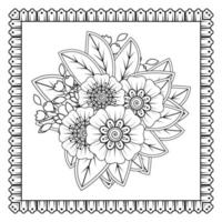 flor mehndi para henna, mehndi, tatuagem, decoração. ornamento decorativo em estilo oriental étnico, ornamento de doodle, desenho de mão de contorno. página do livro para colorir. vetor