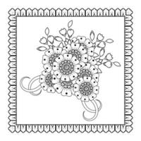 flor mehndi para henna, mehndi, tatuagem, decoração. ornamento decorativo em estilo oriental étnico, ornamento de doodle, desenho de mão de contorno. página do livro para colorir. vetor