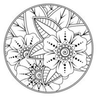 flor mehndi para henna, mehndi, tatuagem, decoração. ornamento decorativo em estilo oriental étnico, ornamento de doodle, desenho de mão de contorno. página do livro para colorir. vetor