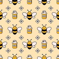 padrão sem emenda de abelha de mel fofo. vector doodle cartoon colmeia, flores e favos de mel ilustração papel digital isolado no fundo branco para crianças estampas de tecido