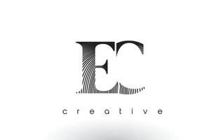 Design do logotipo ec com várias linhas e cores preto e branco. vetor