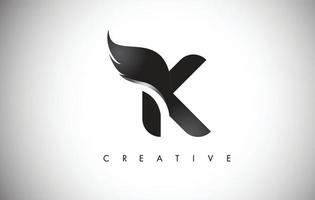 Design de logotipo de asas de letra k com ícone de asa de pássaro preto. vetor
