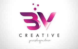 Projeto do logotipo da carta bv com cores roxas e pontos vetor