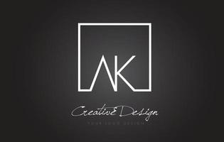 ak design de logotipo de carta moldura quadrada com cores preto e branco. vetor