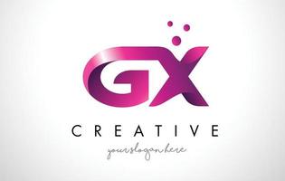 Design do logotipo da letra gx com cores roxas e pontos vetor