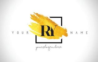 Design de logotipo de letra dourada ry com pincelada de ouro criativa vetor