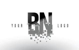 logotipo da letra bn bn pixel com quadrados pretos digitais quebrados vetor