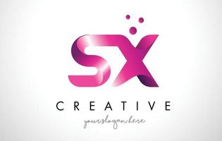 Design do logotipo da carta sx com cores roxas e pontos vetor