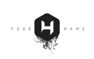 logotipo da letra h com derramamento de tinta preta vetor