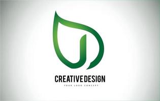 J folha logo design com contorno de folha verde vetor