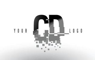 logotipo da letra cd cd pixel com quadrados pretos digitais quebrados vetor