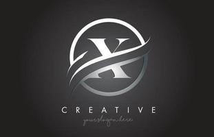 x design de logotipo de carta com círculo de aço swoosh fronteira e design de ícone criativo. vetor