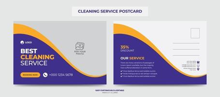 modelo de cartão postal de serviço de limpeza. cartão postal de agência de serviços de limpeza moderna criativa vetor
