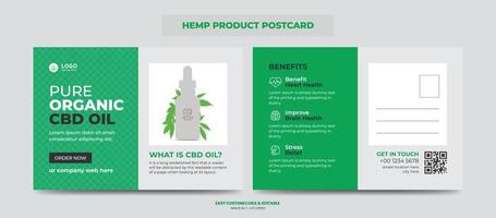 cartão postal de produto de cânhamo ou cbd. modelo de design de cartão postal promocional ou de venda de produto cannabis sativa vetor