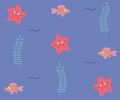 padrão marinho sem costura com estrelas do mar e peixes vetor