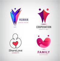 família de vetores, logotipos de conjunto de caridade, ícones de grupos de pessoas. modelo de design de logotipo de vetor corporativo