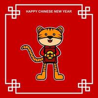 bonito tigre cartoon ilustração design carregando envelope para 2022 ano novo chinês. vetor
