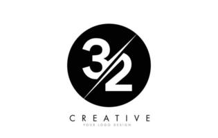 32 3 Design de logotipo de 2 números com um corte criativo e um fundo de círculo preto. vetor
