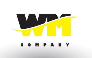 wm wm logotipo de letra preto e amarelo com swoosh. vetor