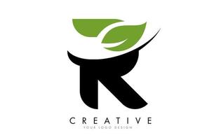 letra r com folha e design de logotipo swoosh criativo. vetor