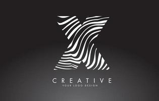 x design de logotipo de carta com impressão digital, madeira preto e branco ou textura de zebra em um fundo preto. vetor