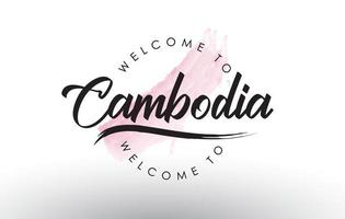 Camboja, bem-vindo ao texto com pincelada aquarela rosa vetor
