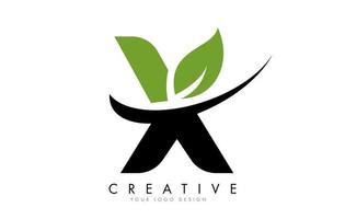 letra x com folha e design de logotipo swoosh criativo. vetor