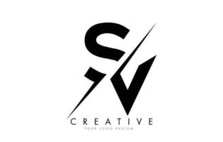 Projeto do logotipo da letra sv sv com um corte criativo. vetor