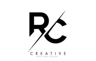 Projeto do logotipo da carta rc rc com um corte criativo. vetor
