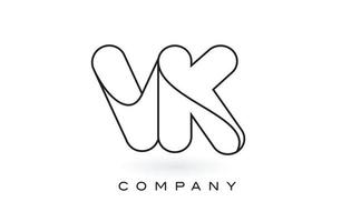 Logotipo da carta do monograma vk com contorno fino do contorno do monograma preto. vetor de design de carta na moda moderna.