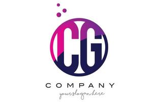 Projeto do logotipo da letra do círculo cg cg com bolhas de pontos roxos vetor