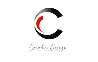 design de logotipo da letra c com cores preto e vermelho e vetor de design de corte criativo