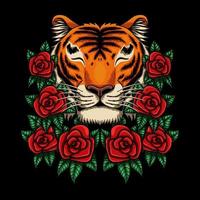 sorriso tigre com ilustração vetorial de flor rosa vetor