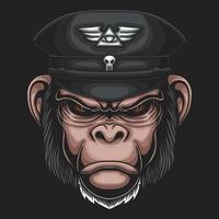 ilustração vetorial de chimpanzé usando chapéu militar vetor