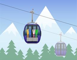 paisagem de montanha com ilustração de vetor de teleférico de esqui de cabine