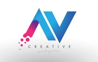 design de letra av com círculos de bolhas de pontos criativos e cores rosa azul vetor