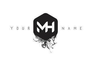logotipo da carta mh com derramamento de tinta preta vetor