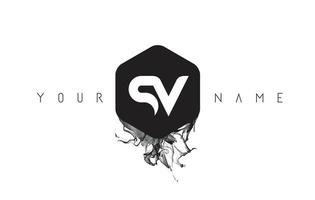 Projeto do logotipo da letra sv com derramamento de tinta preta vetor