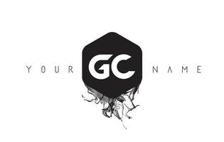 Projeto do logotipo da carta gc com derramamento de tinta preta vetor