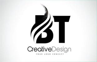 design de letras pretas de pincel criativo bt bt com swoosh vetor