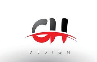 letras do logotipo do pincel ch ch com pincel swoosh vermelho e preto na frente vetor