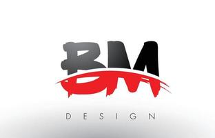 Letras do logotipo do pincel bm bm com pincel swoosh vermelho e preto na frente vetor