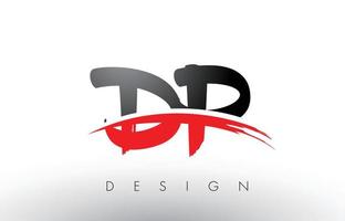letras do logotipo do pincel dp dp com pincel swoosh vermelho e preto na frente