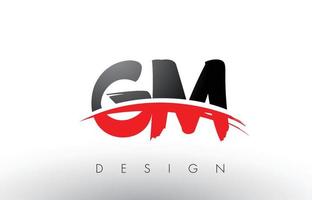 letras do logotipo do pincel gm gm com pincel swoosh vermelho e preto na frente vetor