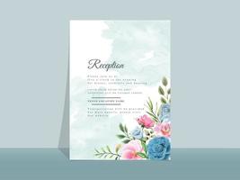 lindo cartão de convite de casamento de flores azuis e rosa vetor