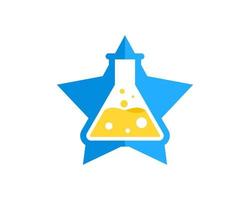 forma de estrela azul com laboratório de garrafa triangular dentro vetor