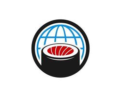 forma de círculo com escudo abstrato e sushi dentro vetor
